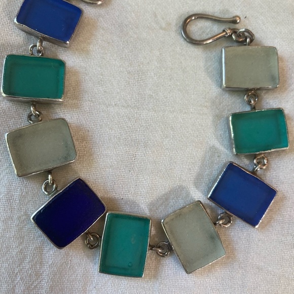 Sterling Silver 925 Bracelet with Natural Stone Inlay‎ Vintage - Picture 3 of 8